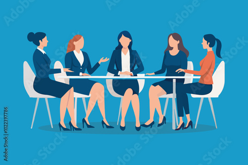 Group of business women meeting in office flat vector illustration.