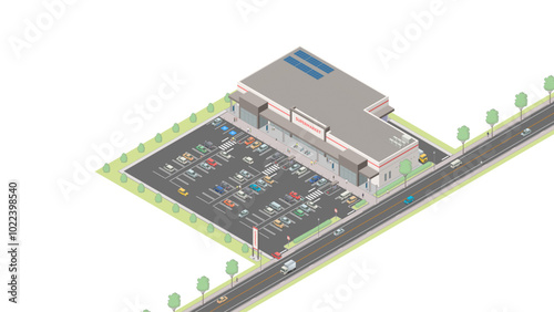 アイソメトリック図法で描いたスーパーマーケットのイメージ / Supermarket. Isometric illustration