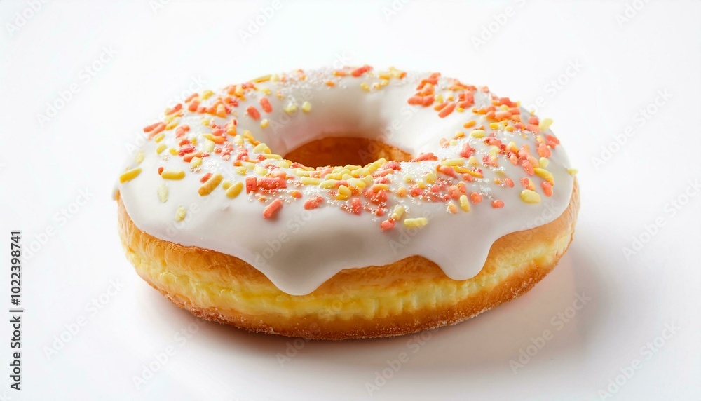 A colorful donut with sprinkles isolated on a white background, showcasing a sweet and tasty baked treat A colorful donut with sprinkles isolated on a white background, showcasing a sweet and tasty baked treat