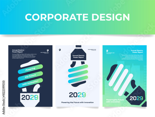 Annual electric power report corporate poster design template set vector flat illustration