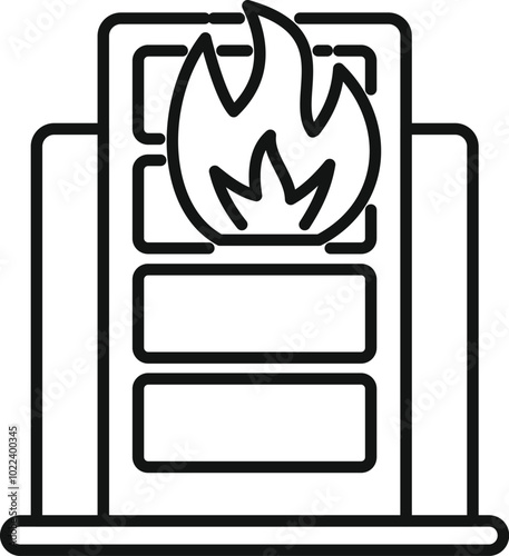 Server room fire burning data loss icon, outline style