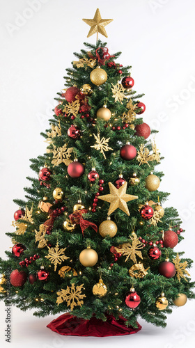 christmas tree full of decorations. christmas tree on white background