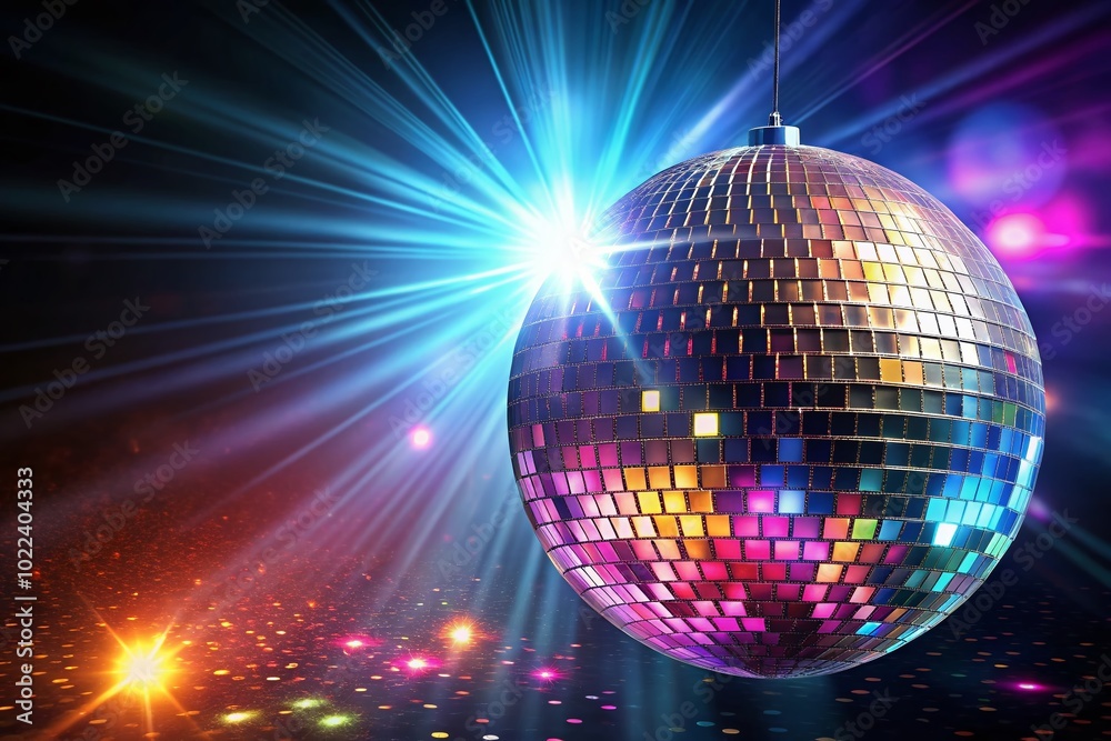 Obraz premium Disco Ball Reflection on Black Background - Abstract Festive Decor for Celebrations