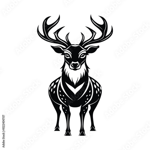 A black and white deer looking at front view vector design 