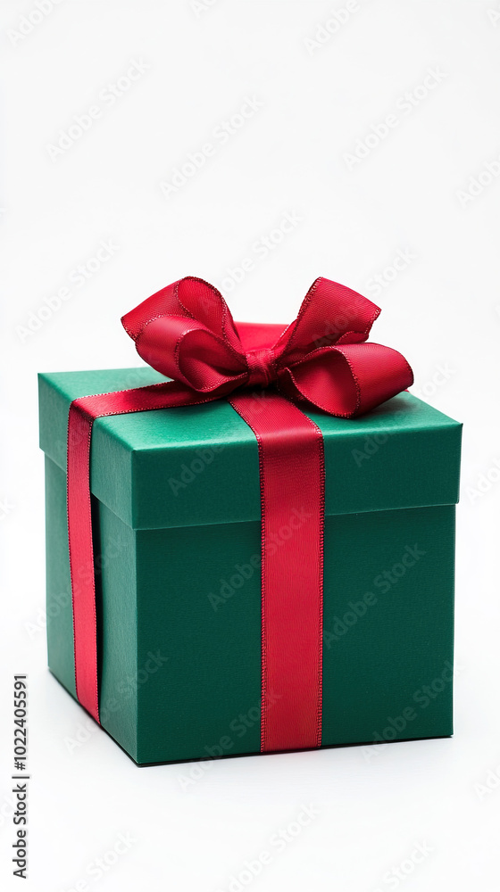 gift box. green gift box with red ribbon on isolated white background gift box. green gift box with red ribbon on isolated white background