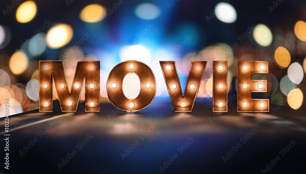 Illuminated Movie Letter Sign with Bokeh Background Illuminated Movie Letter Sign with Bokeh Background