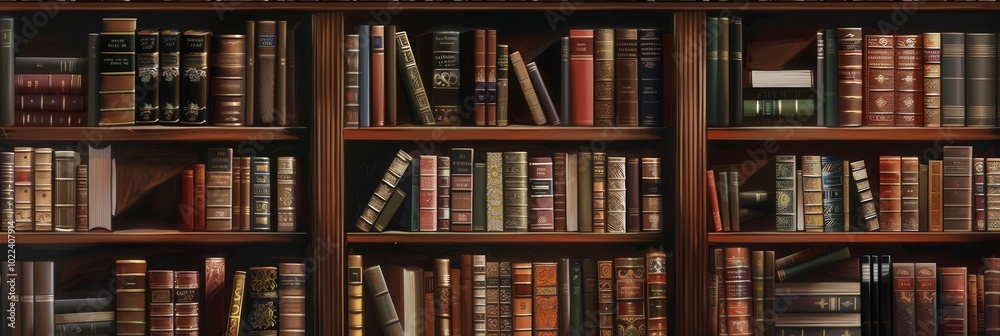 A collection of wooden shelves filled with various textbooks and academic literature, creating a serene environment for studying. Generative AI A collection of wooden shelves filled with various textbooks and academic literature, creating a serene environment for studying. Generative AI