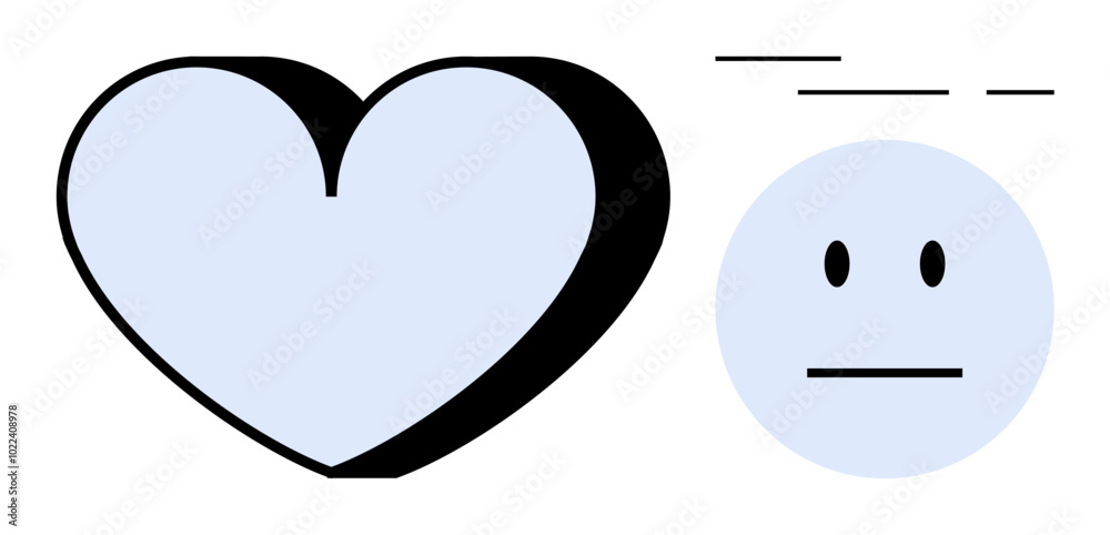 Heart shape and face with neutral expression on white background. Ideal for emotions relationships minimalism graphic design and digital media. Clean vector illustration with gentle colours type art Heart shape and face with neutral expression on white background. Ideal for emotions relationships minimalism graphic design and digital media. Clean vector illustration with gentle colours type art