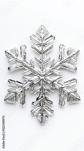 silver snow flake for christmas decoration on white background photo