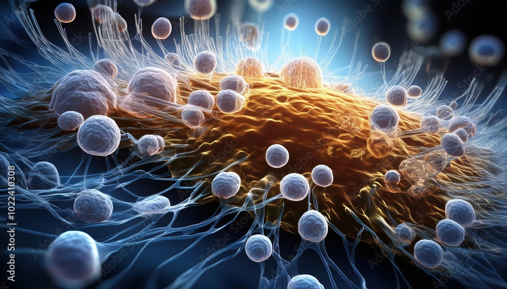 Obraz premium Microscopic Image of Bacteria and Cells