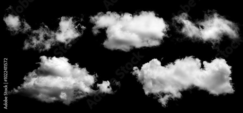 Pack of Isolated clouds on black background