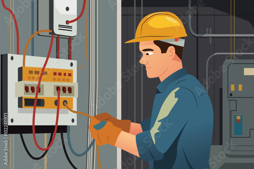 Working Electrian Vector Ilustration