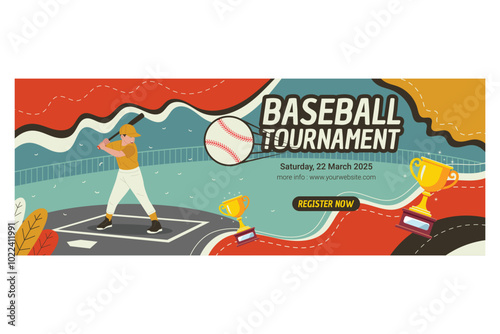 Kids Boys Baseball Tournament Poster Banner Vector Illustration