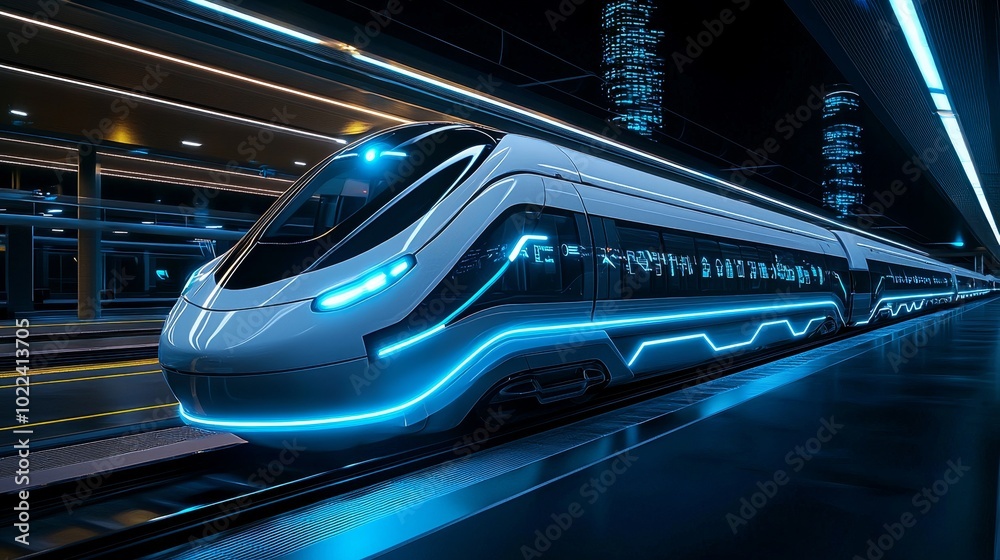 AI-Enhanced Transportation: A high-tech transit hub where AI-driven bullet trains and autonomous vehicles represent the modernization of transportation, showcasing the novelty of AI-guided navigation AI-Enhanced Transportation: A high-tech transit hub where AI-driven bullet trains and autonomous vehicles represent the modernization of transportation, showcasing the novelty of AI-guided navigation