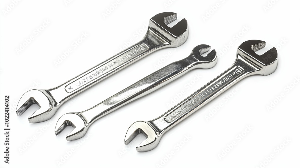 Three Shiny Wrenches on a White Background Three Shiny Wrenches on a White Background
