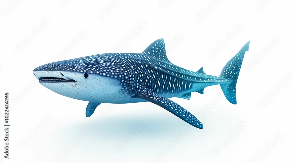 A Whale Shark with Blue and White Spotted Pattern Swims in the Water A Whale Shark with Blue and White Spotted Pattern Swims in the Water