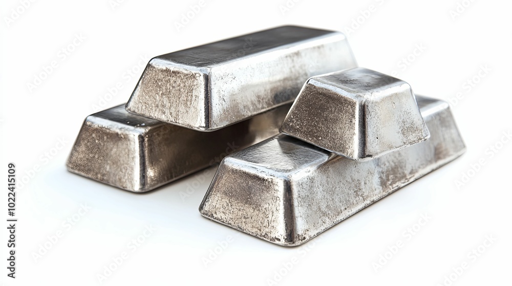Three Silver Bars Stacked on a White Background Three Silver Bars Stacked on a White Background
