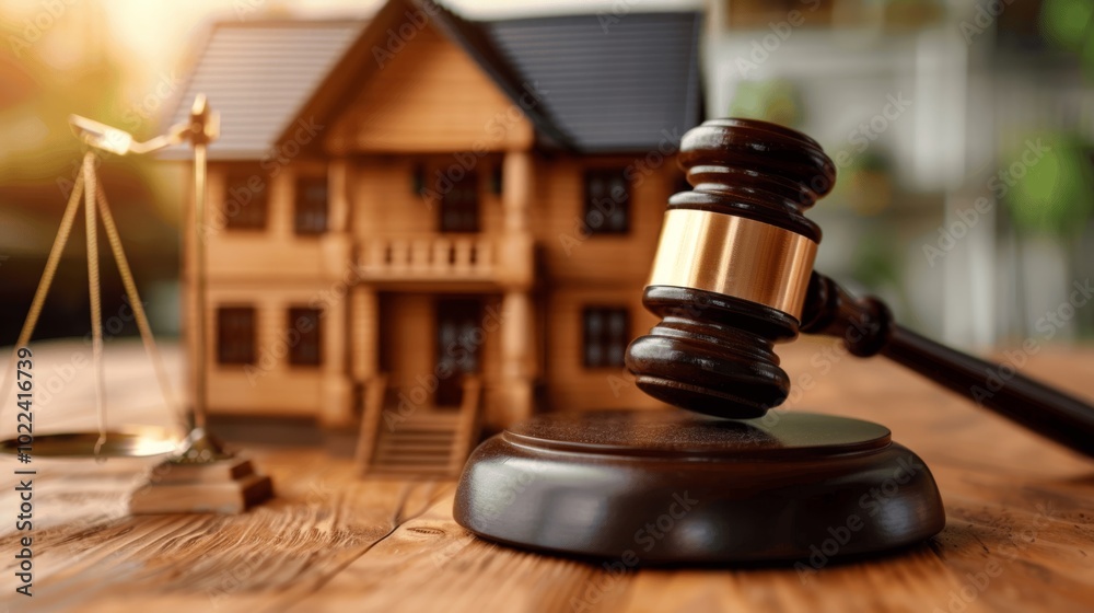 Gavel with Model House Representing Real Estate Auction and Legal Issues Gavel with Model House Representing Real Estate Auction and Legal Issues