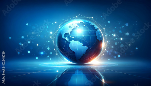 Flat Glossy Blue Background with Glowing Globe - Symbolizing Global Unity for Human Rights Day with Ample Copy Space