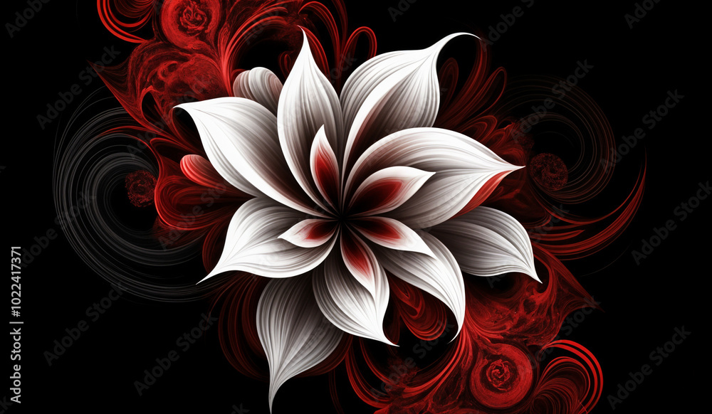 Obraz premium Abstract swirling red and white flower on black
