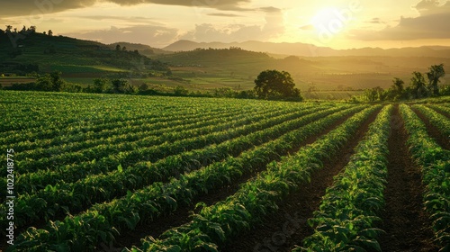 Farmland with growing plants