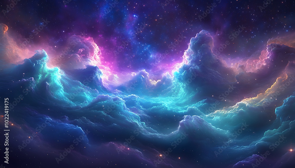 A vibrant cosmic scene featuring colorful clouds and stars, evoking a sense of wonder and the vastness of the universe. A vibrant cosmic scene featuring colorful clouds and stars, evoking a sense of wonder and the vastness of the universe.