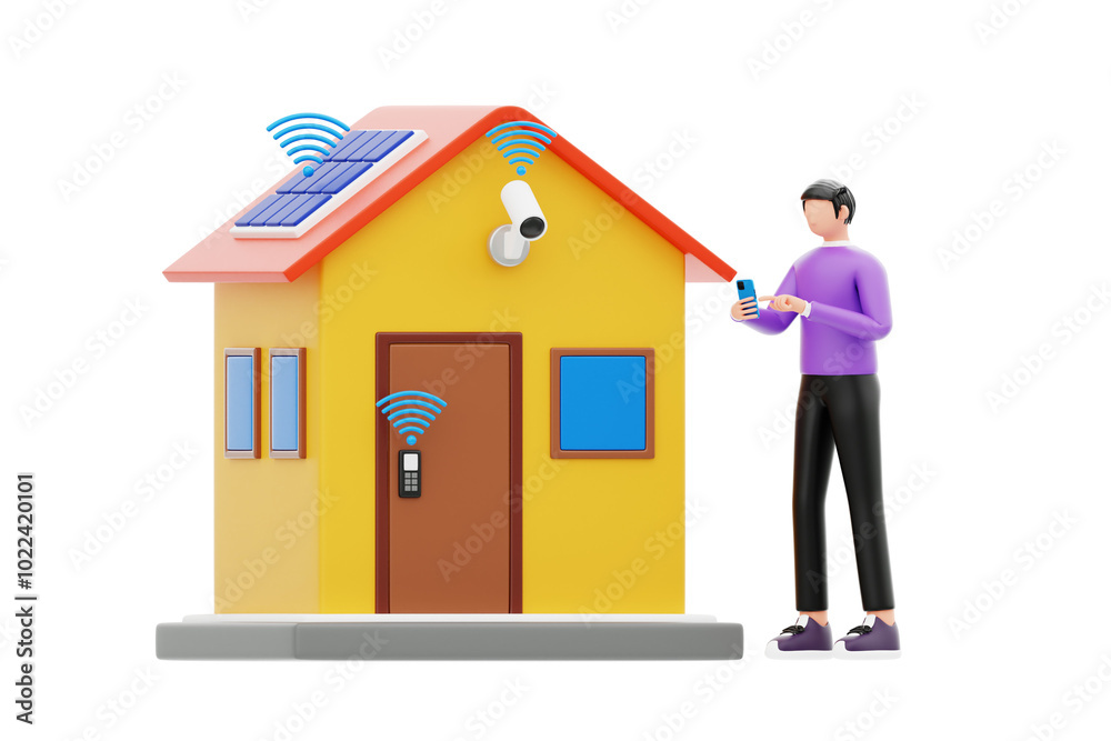 Smart Home Control 3D Character Illustration. Smart Home Control 3D Character Illustration.