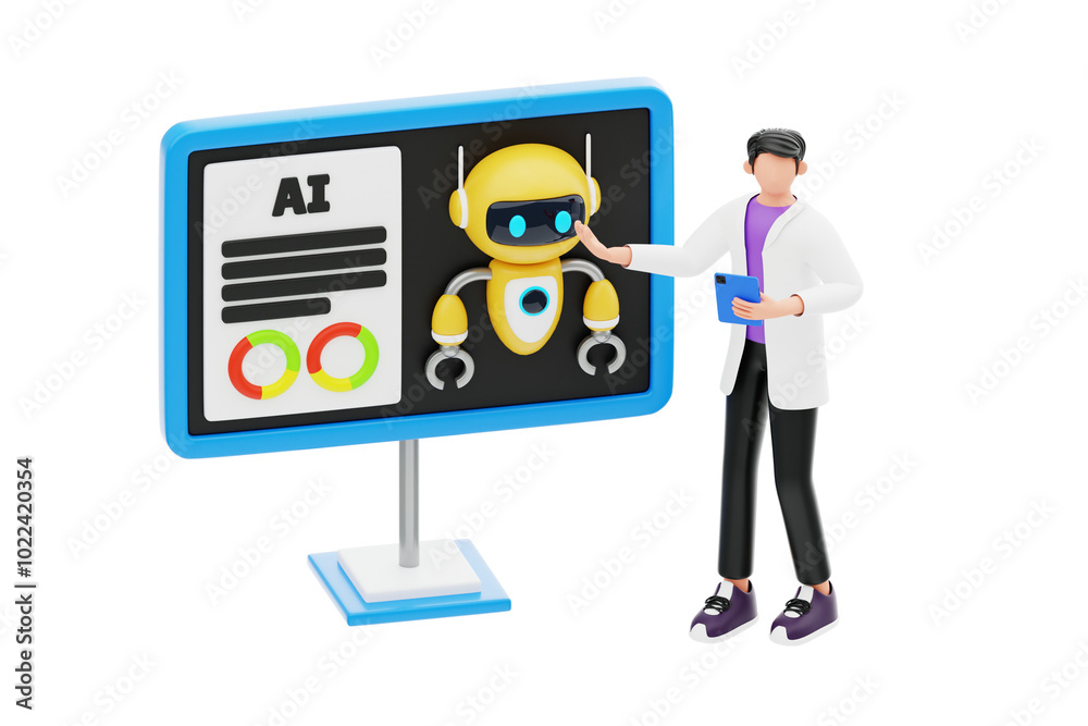 AI Research Presentation 3D Character Illustration. AI Research Presentation 3D Character Illustration.