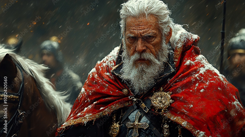 Obraz premium Powerful Medieval Warrior in Winter Battle