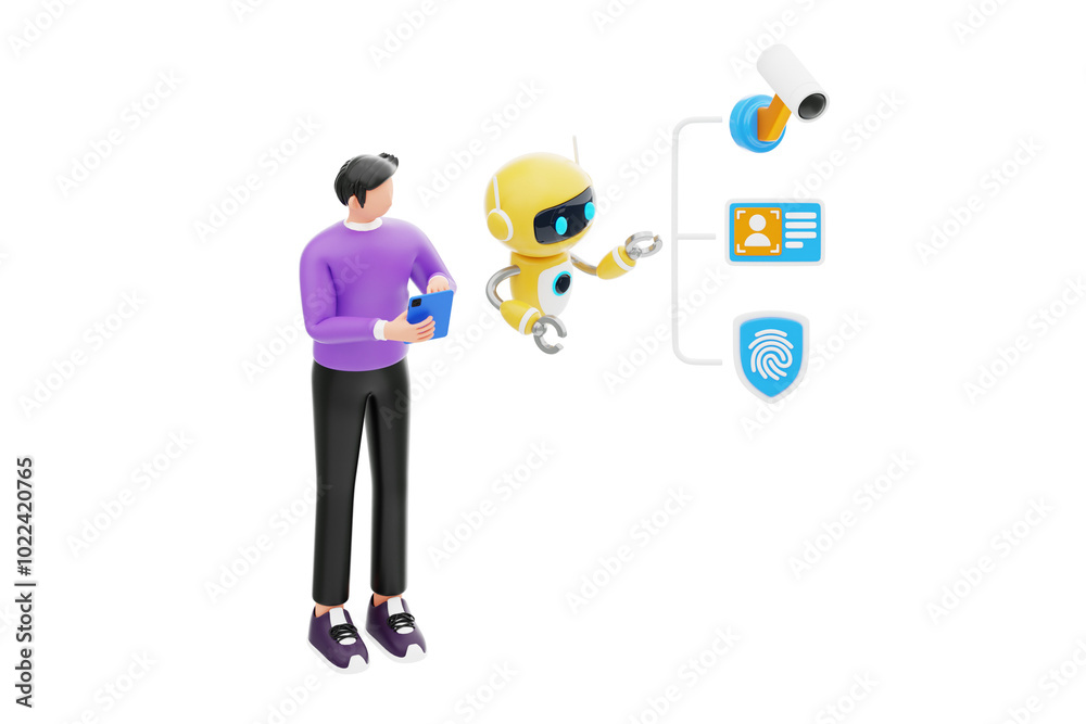 AI-Powered Surveillance 3D Character Illustration.
