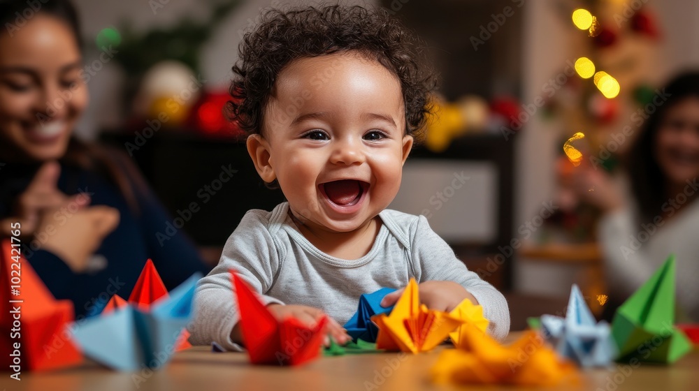 Baby Playing with Colorful Paper Crafts Baby Playing with Colorful Paper Crafts