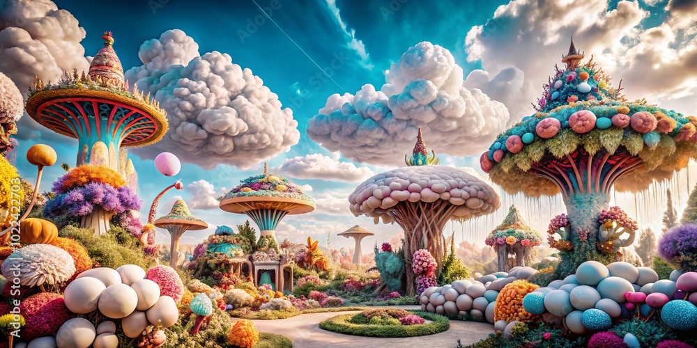 Giant Exotic Landscape with Surreal Elements and Dreamlike Colors for Unique Visual Experience Giant Exotic Landscape with Surreal Elements and Dreamlike Colors for Unique Visual Experience