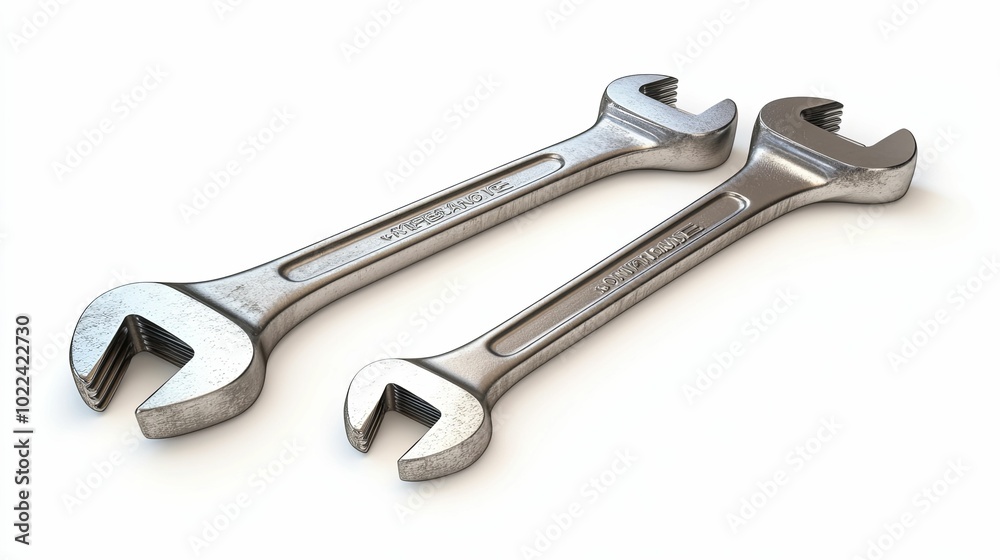 Two Silver Wrenches on White Background Two Silver Wrenches on White Background