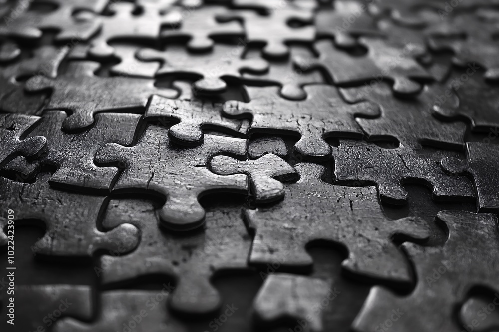 Scattered Puzzle Pieces on Black Surface Scattered Puzzle Pieces on Black Surface