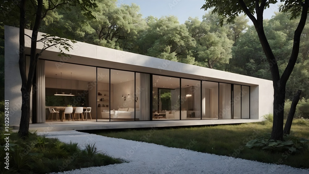 AI-Generated Image of Ultra-minimalist, modern homes, surrounded by nature. AI-Generated Image of Ultra-minimalist, modern homes, surrounded by nature.
