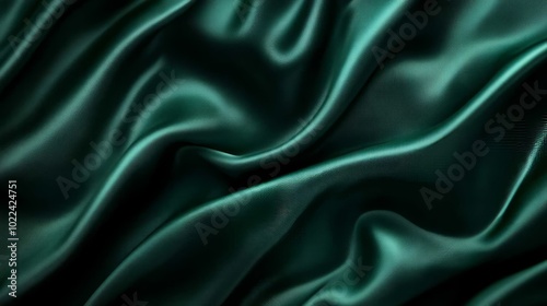 A luxurious dark green silk satin backdrop with soft, graceful folds , an elegant background for design.