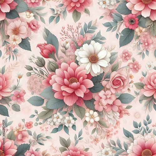 Wallpaper Mural Elegant Floral Pattern with Pink Blooms Torontodigital.ca