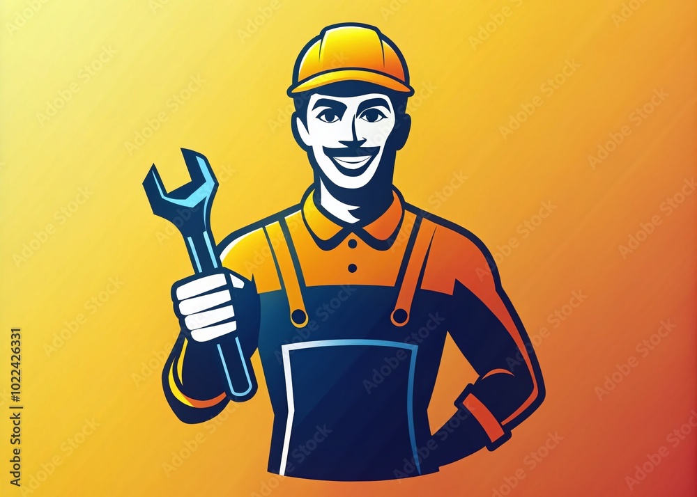 Handyman Services Logo with Happy Worker Holding Wrench - Silhouette Photography Handyman Services Logo with Happy Worker Holding Wrench - Silhouette Photography