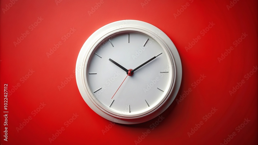 A bold red background contrasts with a pristine white clock dial, highlighting the essence of time. The depth of field adds a captivating visual appeal. A bold red background contrasts with a pristine white clock dial, highlighting the essence of time. The depth of field adds a captivating visual appeal.