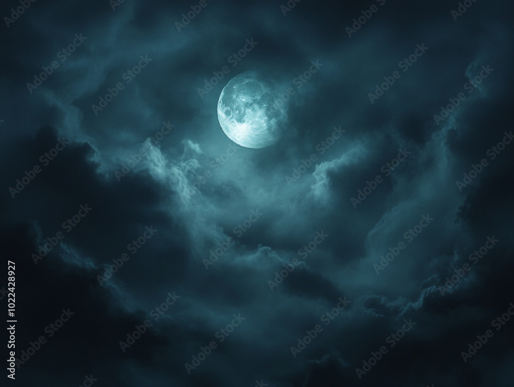 2408 62.A dramatic full moon peeking through a dense blanket of dark clouds in the night sky. The soft glow of the moon casts a silvery hue across the clouds, highlighting their edges and creating an 2408 62.A dramatic full moon peeking through a dense blanket of dark clouds in the night sky. The soft glow of the moon casts a silvery hue across the clouds, highlighting their edges and creating an