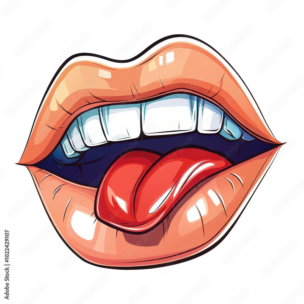 A playful cartoon illustration of a sexy womans halfopen mouth, showing her teeth and tongue in a vibrant style. A playful cartoon illustration of a sexy womans halfopen mouth, showing her teeth and tongue in a vibrant style.