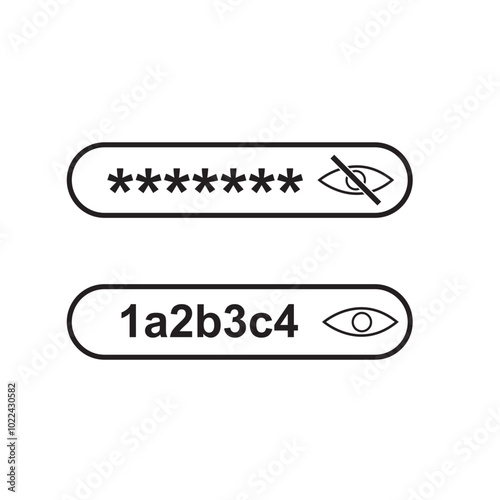 Viewable and hidden password input box icon set. Vector.