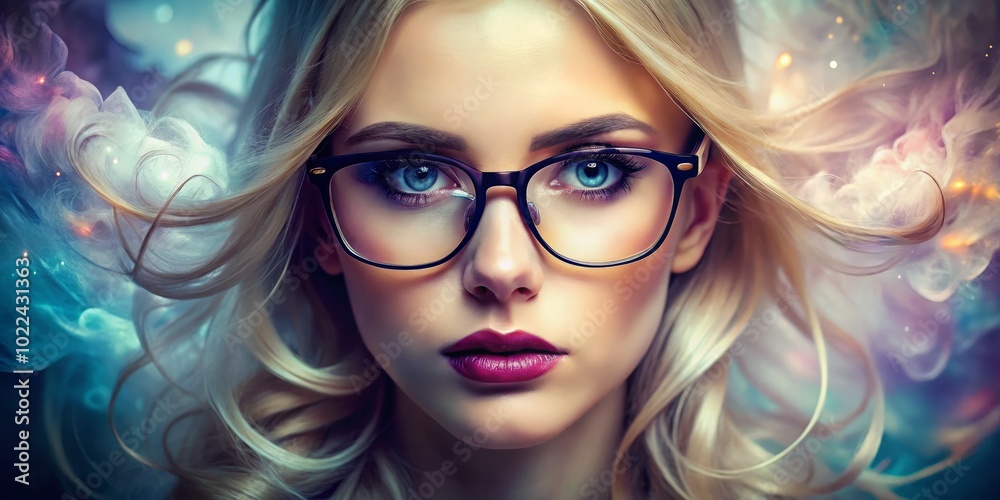 An enchanting beauty portrait of a young blonde woman in glasses, showcasing surreal details, striking colors, and unique artistic expression, An enchanting beauty portrait of a young blonde woman in glasses, showcasing surreal details, striking colors, and unique artistic expression,