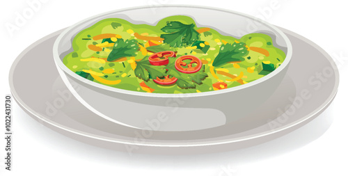 Fresh Guacamole in White Bowl