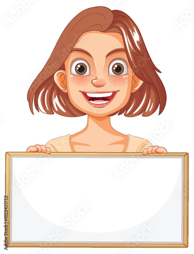 Happy Woman Holding Blank Sign