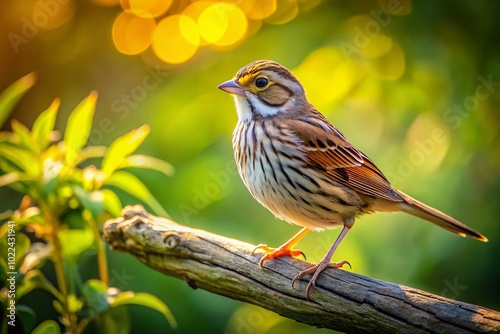 Lincoln's Sparrow Perched on a Branch - Stunning Drone Photography of Nature's Beauty photo