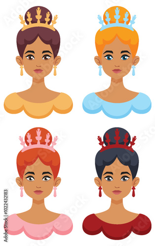 Elegant Queens in Colorful Dresses