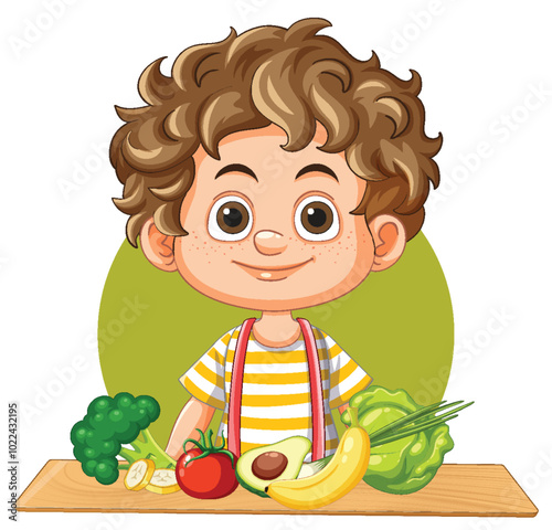 Happy Child with Fresh Vegetables