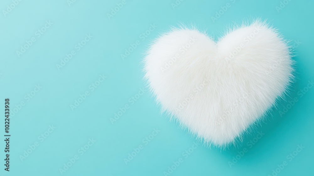 Embrace love with this fluffy white fur heart, perfect for a romantic, minimalist vibe on a soft baby blue backdrop. Embrace love with this fluffy white fur heart, perfect for a romantic, minimalist vibe on a soft baby blue backdrop.