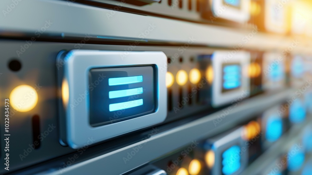 Glowing blue lights on server panels highlight the intricate world of data processing and cyber security technology. Glowing blue lights on server panels highlight the intricate world of data processing and cyber security technology.
